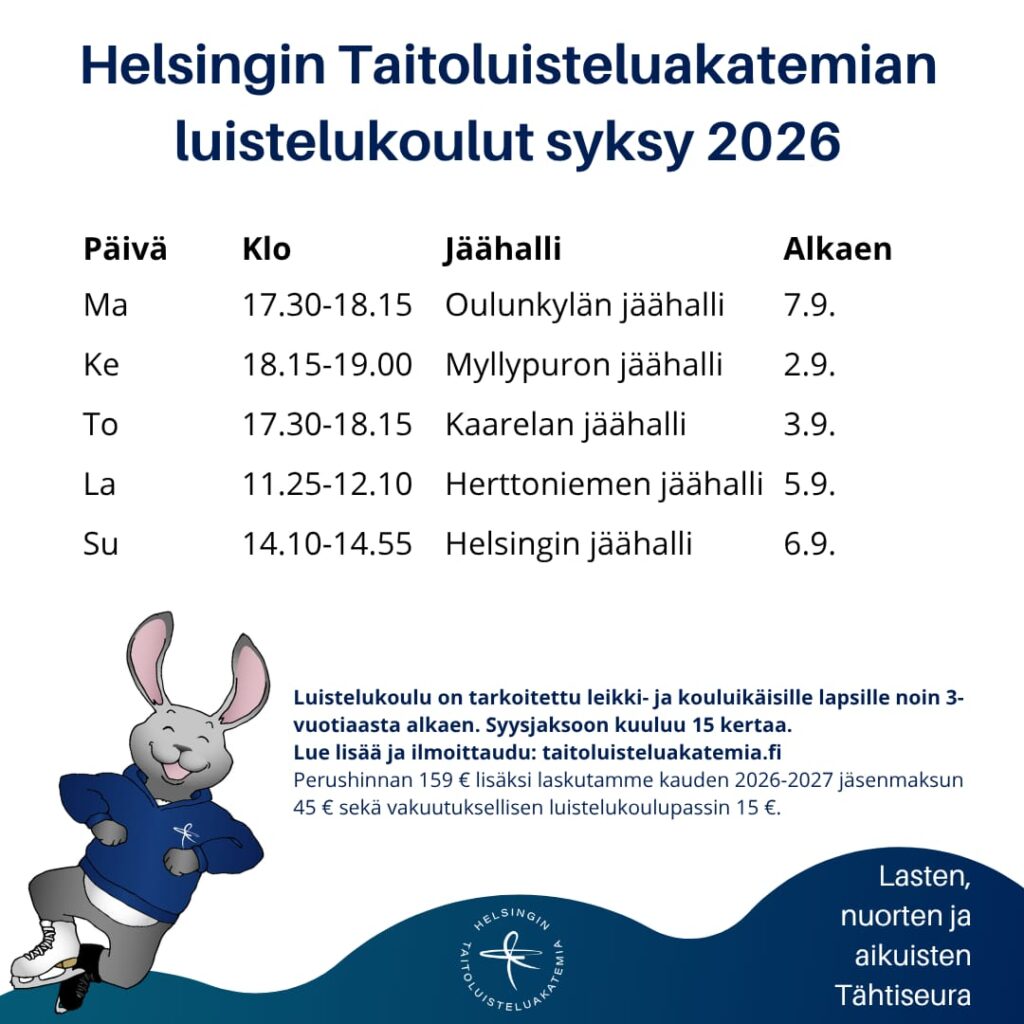 Luistelukoulujen aikataulut